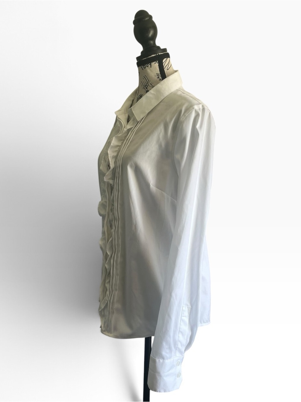Tommy Hilfiger White Crisp Ruffle Front Cotton Pleated Button Up Blouse Tuxedo - Picture 2 of 5
